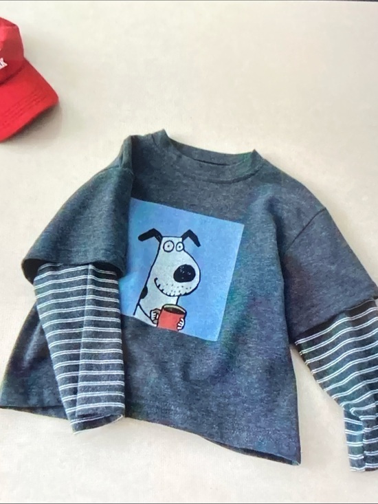 Refeat Afier Other - Kids Charcoal Layered-Look Dog Graphic Sweatshirt
